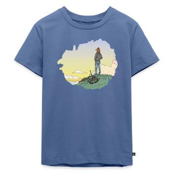 Der abenteuerlustige Fuchs – Horizon & Vélo - Kinder Premium Bio T-Shirt - Taubenblau - Vorne - Mikhail (115cm)