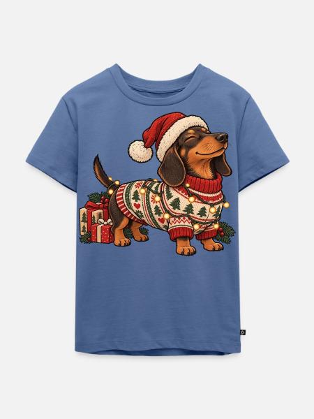 Weihnachts Dackel – Norwegerpullover Winter - Kinder Premium Bio T-Shirt - Taubenblau