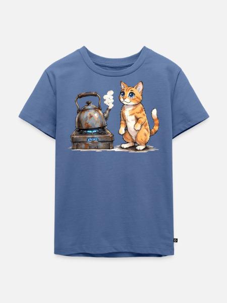 Kätzchen am Schmiedekessel - Kinder Premium Bio T-Shirt - Taubenblau