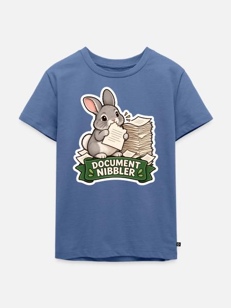 Dokumentnager Häschen mit Papierstapeln - Kinder Premium Bio T-Shirt - Taubenblau