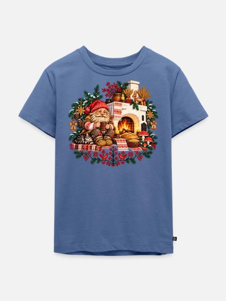 Weihnachts-Domovoi-Design des slawischen Herdgeistes - Kinder Premium Bio T-Shirt - Taubenblau