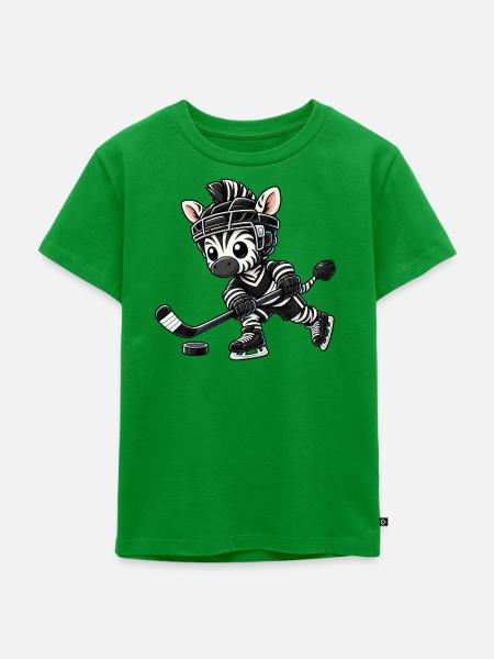 Cooles Zebra Eishockey Spieler Cartoon - Kinder Premium Bio T-Shirt - Grün