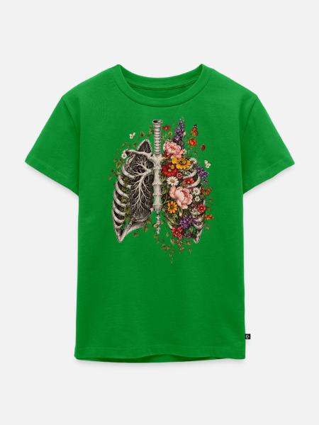 Blumenherz im Skelettlook - Kinder Premium Bio T-Shirt - Grün