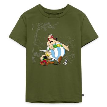 Asterix & Obelix Spaziergang Mit Idefix - Kinder Premium Bio T-Shirt - Khaki - Vorne - Hailey (125cm)