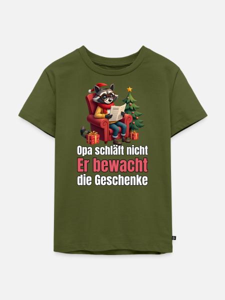 Waschbär-Opa bewacht die Geschenke - Kinder Premium Bio T-Shirt - Khaki