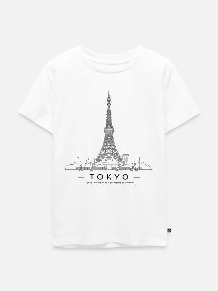Tokyo Tower Line Art - Kinder Premium Bio T-Shirt - Weiß
