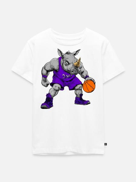 Basketball Nashorn Rhino - Kinder Premium Bio T-Shirt - Weiß
