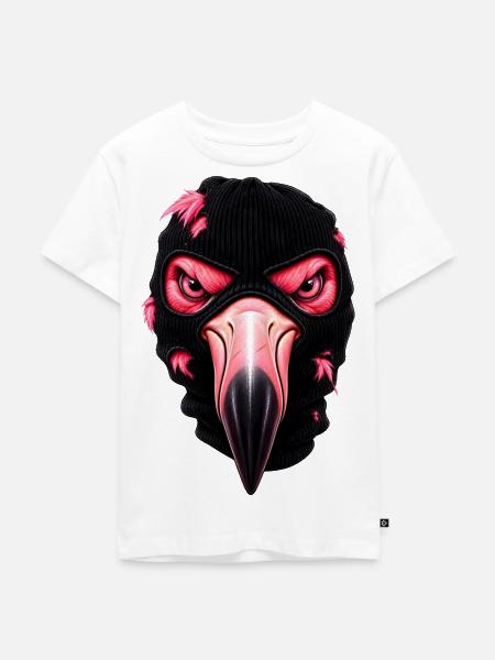 Flamingo mit Sturmhaube – Frecher Streetstyle - Kinder Premium Bio T-Shirt - Weiß