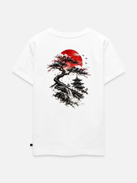 Roter Sonnenaufgang über Bonsai-Wasserfall - Kinder Premium Bio T-Shirt - Weiß