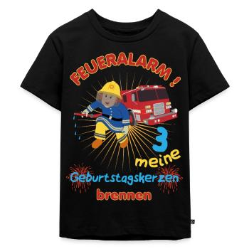3 Kindergeburtstag Feuerwehr - Kinder Premium Bio T-Shirt - Schwarz - Vorne - Mikhail (115cm)