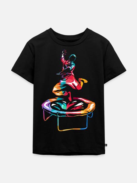 Hochfliegender Trampolin Akrobat - Kinder Premium Bio T-Shirt - Schwarz