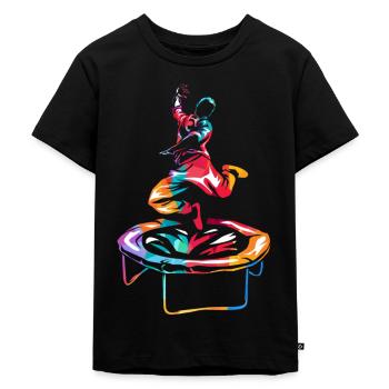 Hochfliegender Trampolin Akrobat - Kinder Premium Bio T-Shirt - Schwarz - Vorne - Mikhail (115cm)