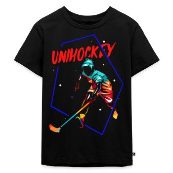 Reflexstarker Unihockey Torwart - Kinder Premium Bio T-Shirt - Schwarz - Vorne - Mikhail (115cm)