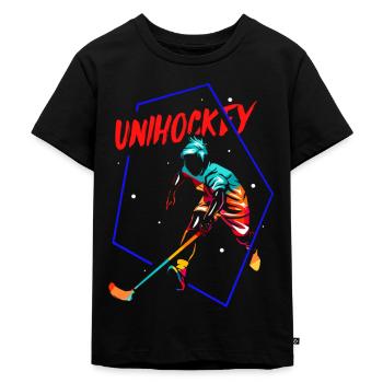 Reflexstarker Unihockey Torwart - Kinder Premium Bio T-Shirt - Schwarz - Vorne - Mikhail (115cm)