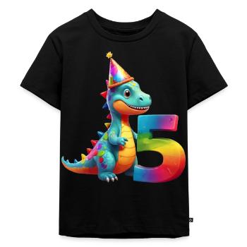 DINO 5 JAHRE DINOSAURIER 5. GEBURTSTAG - Kinder Premium Bio T-Shirt - Schwarz - Vorne - Mikhail (115cm)