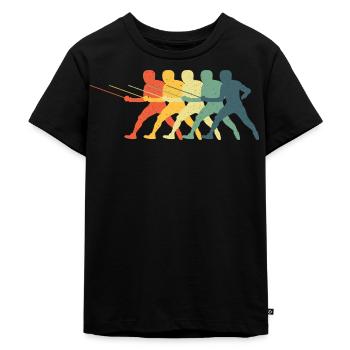 Fechten Fechtsport Grafik Retro Fechter - Kinder Premium Bio T-Shirt - Schwarz - Vorne - Mikhail (115cm)