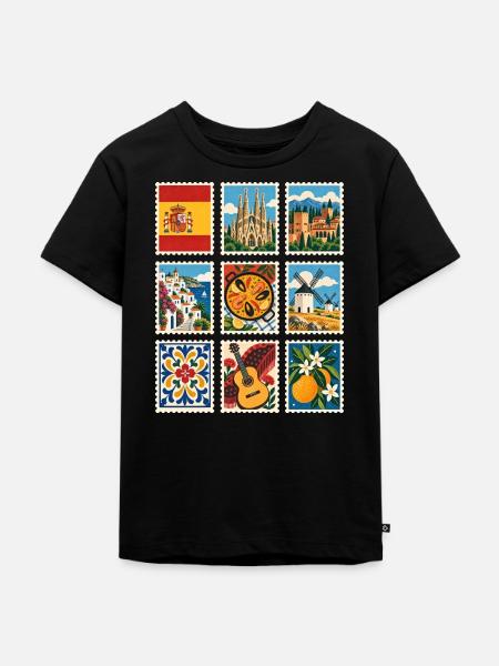 Spanien Briefmarken - Kinder Premium Bio T-Shirt - Schwarz