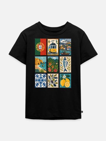 Portugal Briefmarken - Kinder Premium Bio T-Shirt - Schwarz
