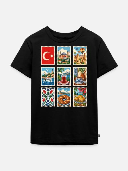 Türkei Briefmarken - Kinder Premium Bio T-Shirt - Schwarz