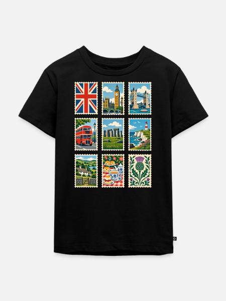 Großbritannien Briefmarken - Kinder Premium Bio T-Shirt - Schwarz