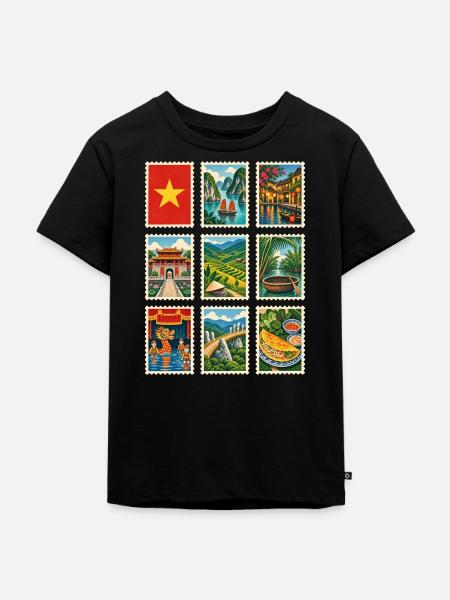 Vietnam Briefmarken - Kinder Premium Bio T-Shirt - Schwarz