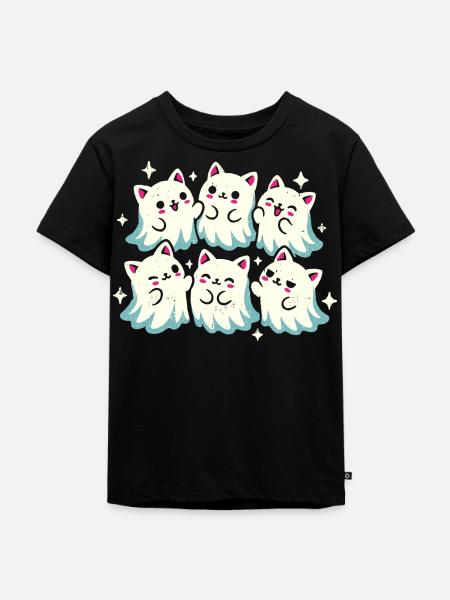 Kawaii Geisterkatzen - Kinder Premium Bio T-Shirt - Schwarz