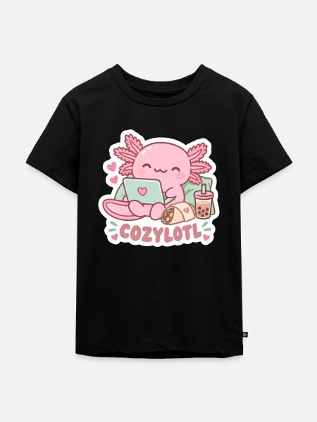 CozyLotl Kuschel Laptop - Kinder Premium Bio T-Shirt - Schwarz