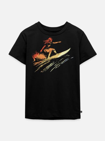Retro Surfer Frau - Kinder Premium Bio T-Shirt - Schwarz