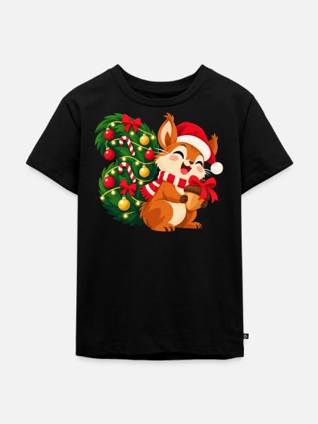Weihnachtliches Eichhörnchen - Kinder Premium Bio T-Shirt - Schwarz