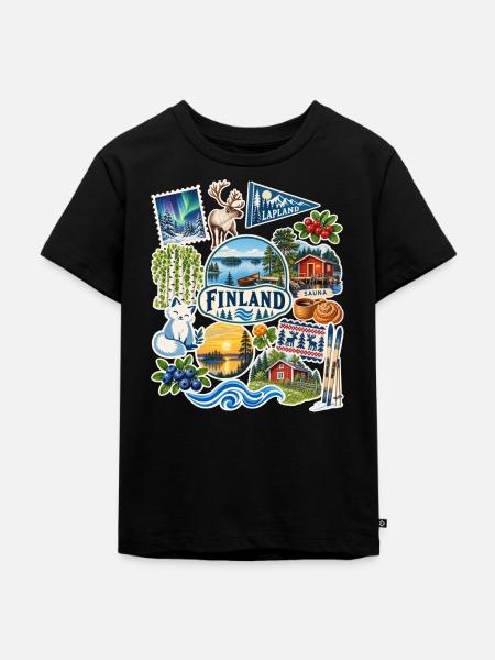 Finnland Reisesticker - Kinder Premium Bio T-Shirt - Schwarz