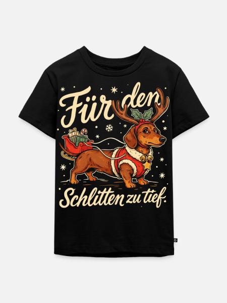 Dackel mit Weihnachtsschlitten und Geschenken - Kinder Premium Bio T-Shirt - Schwarz