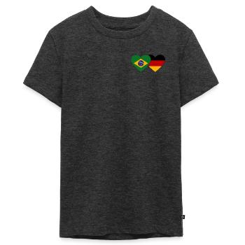 Brasilien Deutschland Flagge Herz - Teenager Premium Bio T-Shirt - Anthrazit meliert - Vorne - AI Model Teenager Male light (155cm)