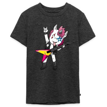 Heavy Metal Unicorn - Teenager Premium Bio T-Shirt - Anthrazit meliert - Vorne - AI Model Teenager Male light (155cm)