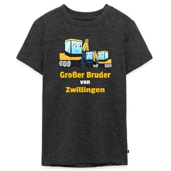 Großer Bruder Von Zwillingen Bagger Nachwuchs - Teenager Premium Bio T-Shirt - Anthrazit meliert - Vorne - AI Model Teenager Male light (155cm)