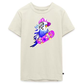 Wellensittich Skateboard - Teenager Premium Bio T-Shirt - Naturweiß - Vorne - AI Model Teenager Male light (155cm)
