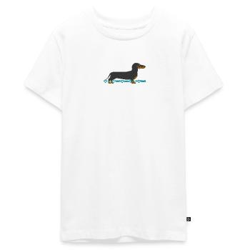 Dackel Silhouette mit Wasserzeichen Muster - Teenager Premium Bio T-Shirt - Weiß - Vorne - AI Model Teenager Male light (155cm)
