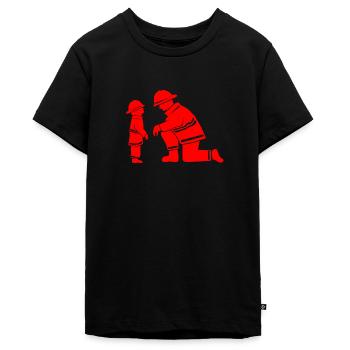 Kind Feuerwehr Papa Vater Kinder - Teenager Premium Bio T-Shirt - Schwarz - Vorne - AI Model Teenager Male light (155cm)
