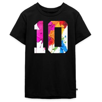 FARBIG NUMMER 10 BUNT 10. GEBURTSTAG - Teenager Premium Bio T-Shirt - Schwarz - Vorne - AI Model Teenager Male light (155cm)