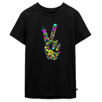 Peace Handzeichen Frieden Friedenssymbol Neon - Teenager Premium Bio T-Shirt - Schwarz - Vorne - AI Model Teenager Male light (155cm)