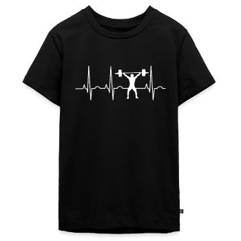 Kernige Kraftsportlerin Bankdrücken - Teenager Premium Bio T-Shirt - Schwarz - Vorne - AI Model Teenager Male light (155cm)
