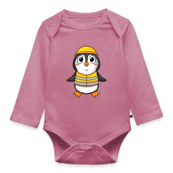 Topping out penguin house building house building gift - Organic Longsleeve Baby Bodysuit - mauve - Front