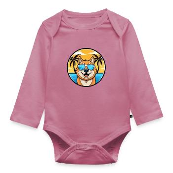 South Russian Ovcharka Dog Breed Cartoon Beach - Organic Longsleeve Baby Bodysuit - mauve - Front