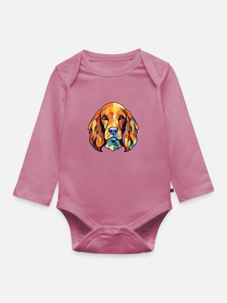 American Cocker Spaniel Hund Buntes Aquarell - Baby Bio-Langarm-Body - Mauve