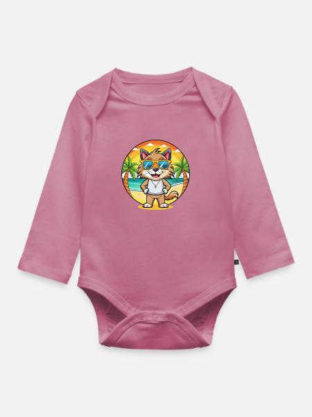 Lynx Lustige Cartoon Sommer Strand Sonnenbrille - Baby Bio-Langarm-Body - Mauve