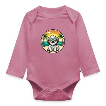 Tibetische Kyi Apso Hunderasse Cartoon Sonnenbrille Strand - Baby Bio-Langarm-Body - Mauve - Vorne