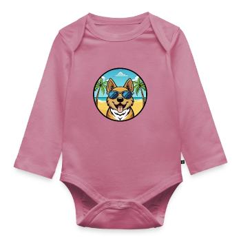 South Russian Ovcharka Dog Breed Cartoon Beach - Organic Longsleeve Baby Bodysuit - mauve - Front