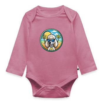 Corded Poodle Dog Breed Cartoon Sunglasses Beach - Organic Longsleeve Baby Bodysuit - mauve - Front
