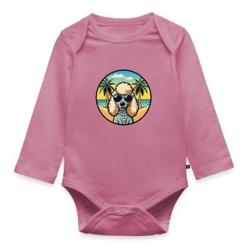 Corded Poodle Dog Breed Cartoon Sunglasses Beach - Organic Longsleeve Baby Bodysuit - mauve - Front