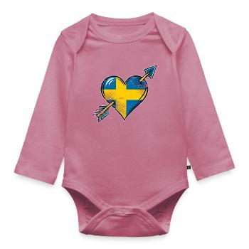 Schweden Flagge Herz mit Pfeil used look - Baby Bio-Langarm-Body - Mauve - Vorne