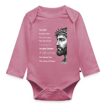 Jesus Porträt mit Dornenkrone und Titeln - Baby Bio-Langarm-Body - Mauve - Vorne